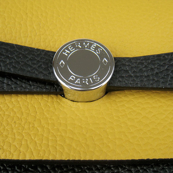 7A Replica Hermes Black/Yellow Kelly 32cm Togo Leather Bag 60667 - Click Image to Close